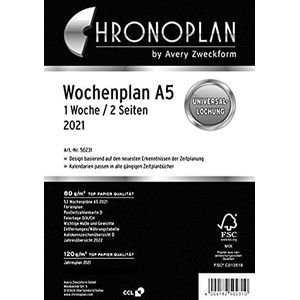 AVERY Zweckform,Chronoplan 50231 agendavulling 2021, weekplanning A5 in kolommen (148 x 210 mm), reserve kalender, ideaal voor gedetailleerde weekplanning, multiperforatie (1 week op 2 pagina's), wit