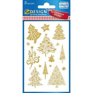 AVERY Zweckform 18 stickers Kerstmis kerstbomen goud (Made in Germany, kerststickers met gouden opdruk, papier, zelfklevende kerstdecoratie voor kaarten, cadeaus) met sterren, 52273