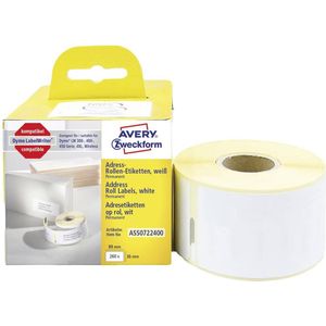 AVERY - 1 rol met 260 zelfklevende etiketten, formaat 89 x 36 mm, ideaal voor het afdrukken van adres, permanent klevend (ASS0722400)