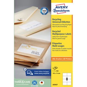 AVERY Zweckform LR3427 - Recycling Etiketten - Natuurwit - 800 Adresstickers - 100% Gerecycled Papier