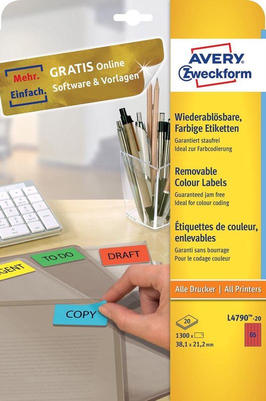 Avery Zweckform - L4790-20 - Etiket - Rood - 38.1x21.2mm - 1300 Stuks