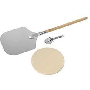 RÖSLE 3-delige barbecue-pizzaset, hoogwaardige pizzasteen, pizzaschep en pizza- en tarte flambéesnijder, voor een knapperige pizza zoals uit een houtoven