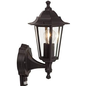 BRILLIANT lamp Crown buitenwandlamp staande bewegingsmelder zwart | 1x A60, E27, 60W, geschikt voor standaardlampen (niet inbegrepen) | Schaal A ++ tot E | IP-classificatie: 23 - beschermd tegen