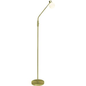 BRILLIANT lamp Philo LED vloerlamp 1-licht geborsteld messing/wit | 1x LED-D45, E14, 4W LED-droplamp inbegrepen, (450lm, 2700K) | Schaal A ++ tot E | Met tuimelschakelaar