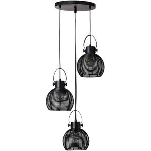 BRILLIANT lamp Sambo hanglamp 3-lichts rondel zwart | 3x A60, E27, 60W, gf normale lampen niet gespecificeerd | In hoogte verstelbaar/kabel inkortbaar | Geschikt voor LED-lampen