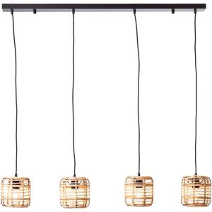BRILLIANT lamp, Crosstown hanglamp 4-vlams hout licht / zwart, metaal / bamboe, 4x A60, E27, 40W, normale lampen (niet inbegrepen), A++