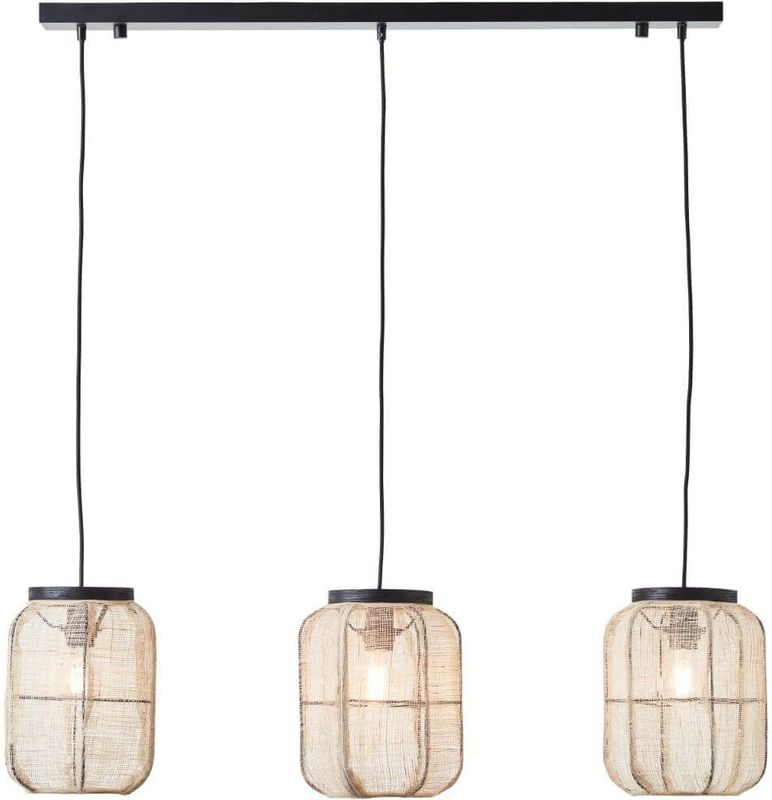Brilliant - Lampe, Tannah Pendelleuchte 3flg schwarz/natur, 3x A60, E27, 52W, Kabel kürzbar / in der Höhe einstellbar