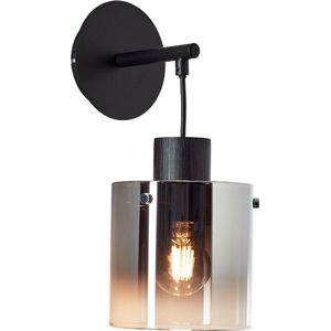 Brilliant Simonis - Wandlamp - E27 max 1x52W - Zwart/Gerookt Glas