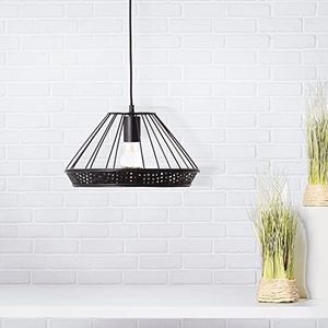 Brilliant Hanglamp in natuurlijke stijl met rotan lampenkap in hoogte verstelbaar voor eetkamer, woonkamer of keuken van metaal, rotan, mat zwart, rotan, Ø 33 cm en hoogte 1,37 m