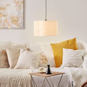 Brilliant Hanglamp in natuurlijke stijl - hanglamp met in hoogte verstelbare en dimbare lampenkap met lamp van metaal/hout, licht/zwart - Ø 35 cm