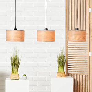 Brilliant Hanglamp 3 lampen in natuurlijke stijl - in hoogte verstelbare en dimbare hanglamp met geschikte lamp van metaal/hout, licht/zwart - 120 x 110 cm