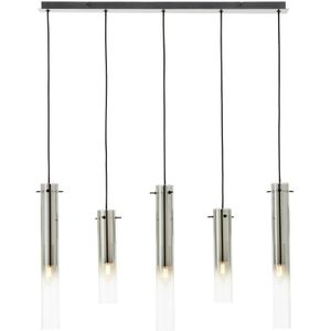 Brilliant Lamp Glasini hanglamp 5 lampen mat zwart/gerookt glas metaal/zwart glas 5x C35, E14, 25 W