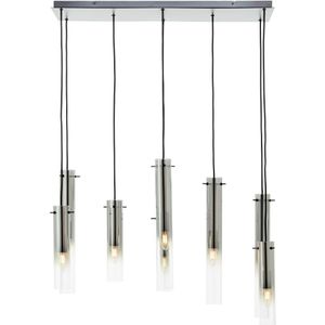 Brilliant Lamp Glasini hanglamp 8 lampen mat zwart/gerookt glas metaal/zwart bamboe 8x C35, E14, 25 W