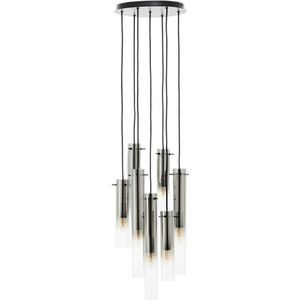 Brilliant Hanglamp Glasini Zwart Rookglas 7xe14 | Hanglampen