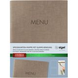 Sigel Speisekarten-Mappe ,DIN A5, Gummibindung, geprägt, beige, 5 Stück + 2 Doppel-Transparenthüllen
