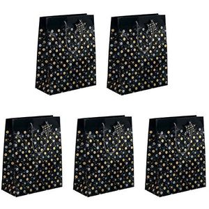 SIGEL Cadeauzakjes van papier, middelgroot, 23 x 17 cm, zwart/goud/zilver, 5 stuks