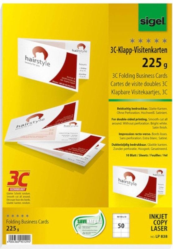 50 SIGEL Visitenkarten LP838 satiniert weiß 225 g/qm