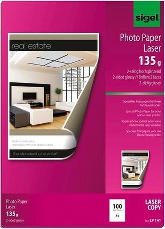 Sigel fotopapier - A4 - hoogwit glans - 135 grams - 100 vel - laserprinter - SI-LP141