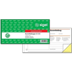 Sigel SD008 communicatiebord, 2 delen, 1e en 2e vellen bedrukt, carbonpapier, 1/3 A4 landschapformaat, 1 stuk