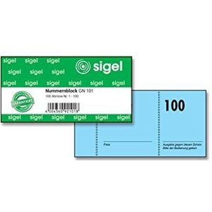 Sigel GN101 nummerblok, 100 bons (doorlopend genummerd blok van 1 tot 100, 10,5 x 5 cm), 1 blok, gemaakt van duurzaam papier