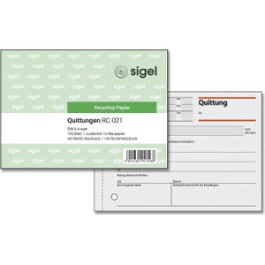 Sigel RC021 kwitantieblok A6 dwars, van gerecycled papier, 100 vellen 1 stuks, 100 vellen, van gerecycled papier. 1 Stuk