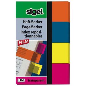 SIGEL HN614 Transparante Index Pagina Markers, 4 x 40 strips, Blauw/Roze/Geel/Oranje