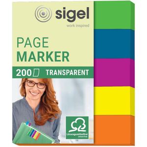 SIGEL HN615 bladwijzers van papier, transparant, 200 vellen à 5 x 1,2 cm, 5 kleuren