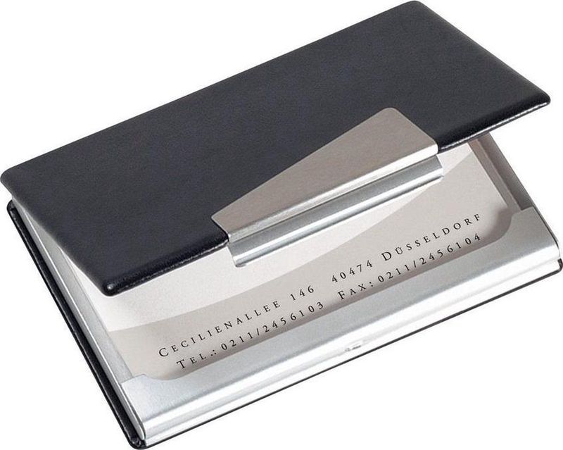Visitenkarten-Etui Alu Lederoptik silber schwarz