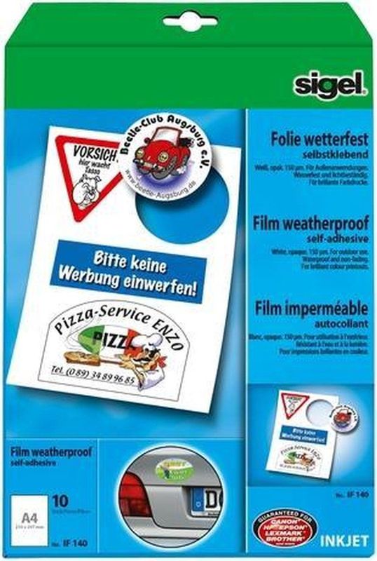 SIGEL - IF140 - Zelfklevende Folie - Wit - 10 Stuks, Waterdicht, 270 µm