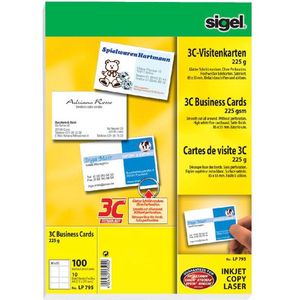 Sigel - Visitekaartjes - Wit - 85x55 Mm - 225 Gram- 100 Stuks - SI-LP795