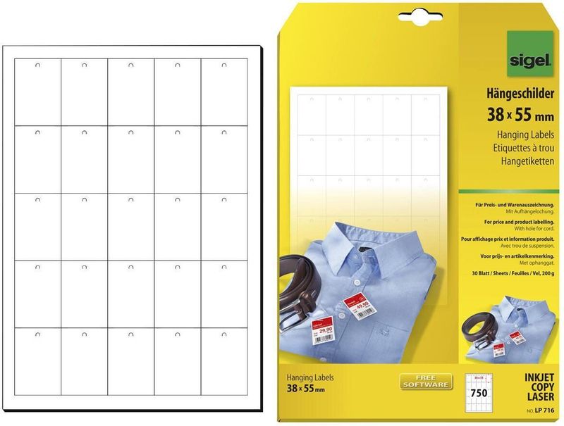 Sigel Hängeschilder für Preisauszeichnung 38x55mm VE=750 Stück