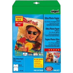 Inkjetfotopapier Sigel 13x18 - Ultra 260grs superwit 18 vel