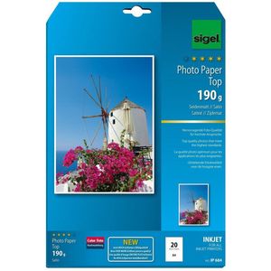 SIGEL IP684 InkJet fotopapier Top, A4, 20 vellen, zijdemat, hoogwit, 190 g