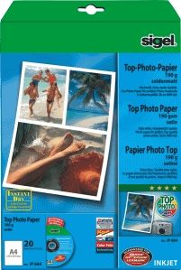 Sigel inkjet fotopapier - Top - A4 - zijdemat - eenzijdig - 190 grams - 20 vel - SI-IP684
