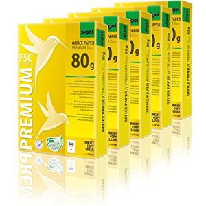 SIGEL LP500 Premium kopieerpapier laserpapier A4, 80 g, 5 x 500 vel, wit, van duurzaam papier, printpapier met hoge witheid