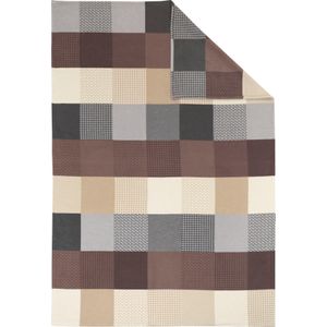 Pittsburgh Katoenen deken, 140 x 200 cm, knuffeldeken, biologisch katoen, patchwork, patroon, bruin, beige, aangenaam lichte en knuffelzachte wollen deken, hoogwaardige kwaliteit