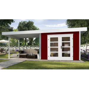 Weka Tuinhuis Met Overkapping 126 Type B Gr2 Rood 300x645cm