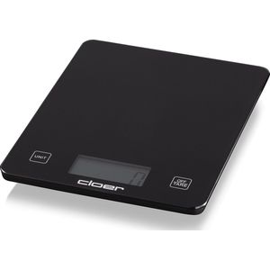 Cloer 6870 Digitale Keukenweegschaal voor tot 10 kg, TARE weegfunctie, Gewichtsweergave in stappen van 1 g, Maateenheden in g, ml, lb: oz en oz, glazen oppervlak, LCD-Display, zwart