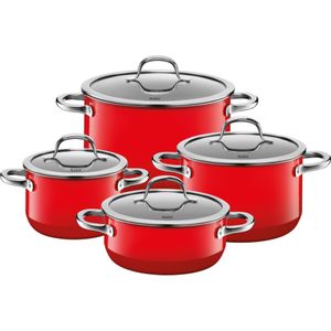 Silit Topf-Set "Passion red Induktion, Kochtopf Set mit Glasdeckel", Silargan, (Set, 8 tlg., je 1 Fleischtopf mit Deckel 16/20/24 cm, 1 Bratentopf mit Deckel 20 cm), ohne Skalierung, für alle Herdarten geeignet, Made in Germany