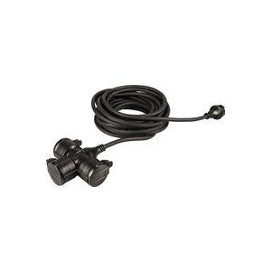 Meister veiligheidscontact-verlenging - met drievoudige koppeling - 10 m kabel - rubberen slang - IP44 buiten - zwart/koppeling met aanraakbeveiliging/Schuko verlenging / 7435050