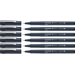 Schneider Pictus Fineliner (lijndikte 0,9 mm, onuitwisbare pigmentliner, metalen punt, behuizing van 85% gerecycled kunststof) verpakking van 6 stuks, zwart