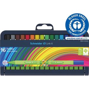 Schneider 191292 Link-It Fineliner (superfijne stiften met 0,4 mm lijndikte, eenvoudig in elkaar steken en naar wens combineren), 16-delige pennenbox gesorteerd