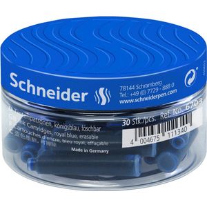 Schneider Schreibgeräte Tintenpatronen, Blau, Dünn, Gummi, Behälter, schneiderpen, 30 Stück(e)