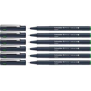 Schneider Pictus Fineliner (lijndikte 0,05 mm, onuitwisbare pigmentliner, metalen punt, behuizing van 85% gerecycled kunststof) verpakking van 6 stuks, groen