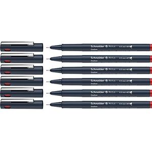 Schneider Pictus Fineliner (lijndikte 0,5 mm, onuitwisbare pigmentliner, metalen punt, behuizing van 85% gerecycled kunststof) verpakking van 6 stuks, rood