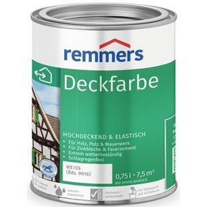 Remmers Tuinhuis Beits Color wit (RAL 9016), 0,75 liter, watergedragen verf voor binnen en buiten, weerbestendige verf voor hout, zink, mineraal en vele andere ondergronden, sterk dekkend