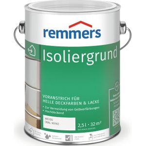 Remmers Isolerende Primer wit (RAL 9016), 2,5 liter, watergedragen primer, werkzaam tegen houtinhoudstoffen, voorkomt vergeling, sterk dekkend, weerbestendig, ademend