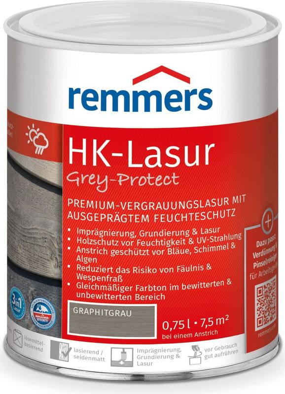 Remmers Holzschutzlasur HK-Lasur 3in1 Grey-Protect anthrazitgrau 0,75 Liter