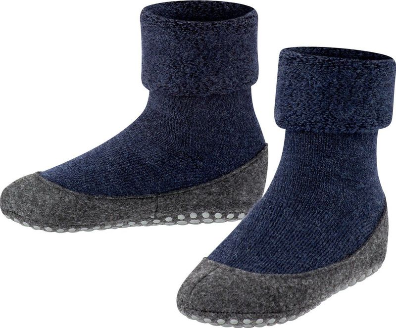 FALKE Cosyshoe Teens antislip noppen merinowol huissokken pantoffels kinderen blauw