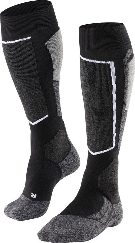 FALKE SK2 Skisokken anti blaren, medium padding merinowol wintersportsokken dames zwart - Maat 35-36